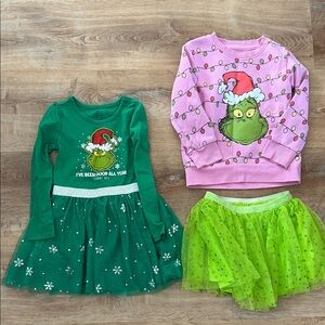 Festive Grinch Kids Matching Set - Green and Pink